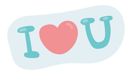 I love you text sticker in flat design. Romantic flirting message with heart. Vector illustration isolated.