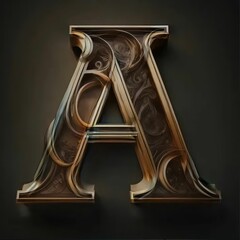 3d letter A uppercase with gold ornament on black background