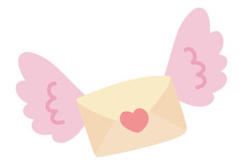 Love letter with wings in flat design. Romantic flying message envelope. Vector illustration isolated.
