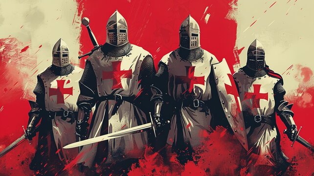 A minimalist illustration of Templar knights, utilizing clean lines and sparse details to portray the essence of their order and chivalry, capturing the iconic imagery of knights in armor