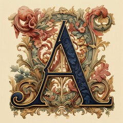 Luxury capital letter A in Victorian style. Floral decoration.