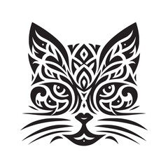 cat face  silhouette, tribal tattoo vector abstract black and white background