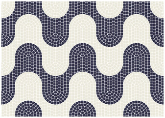 Wavy mosaic paving tile, seamless pattern with water waves tessellation, portuguese mosaic pavement, vector
