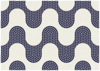 Gordijnen Wavy mosaic paving tile, seamless pattern with water waves tessellation, portuguese mosaic pavement, vector © gomixer