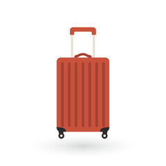 Red rolling suitcase with extended handle