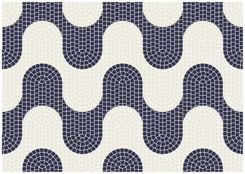 Wavy mosaic paving tile, seamless pattern with water waves tessellation, portuguese mosaic pavement, vector