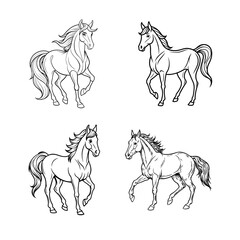 A Set of Hand Drawn Horse for Coloring Page
