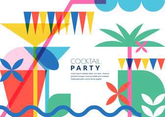 Cocktail party abstract color block geometric background. Summer tropical vector flat multicolor illustration. Banner, poster, flyer, bar alcohol list menu design elements