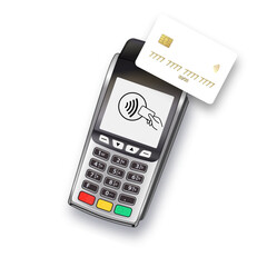 Vector 3d Realistic Payment Machine. POS Terminal Credit Card Isolated. Bank Payment Terminal.