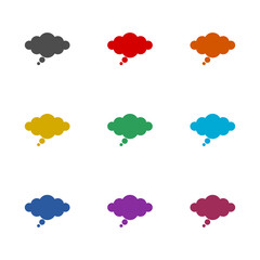 Thought bubble thinking cloud icon isolated on white background. Set icons colorful
