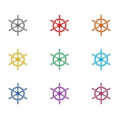  Ship steering wheel logo  icon isolated on white background. Set icons colorful