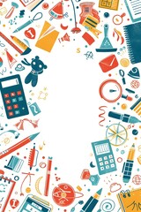 Colorful School and Office Supplies Arrangement on Minimal Background