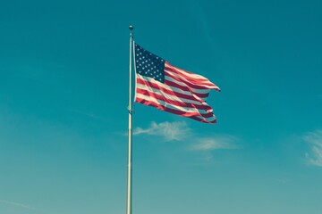 The American Flag is fluttering in the wind on Flag Day