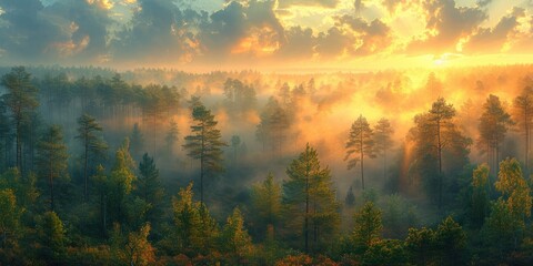 Dawn's Embrace: A Foggy Forest Reverie