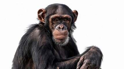 Fototapeta premium Wild chimpanzee animal isolated on white background