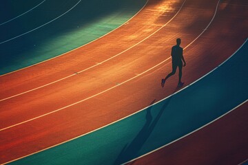 Sunlit Stride: Early Jogger's Shadow on Track