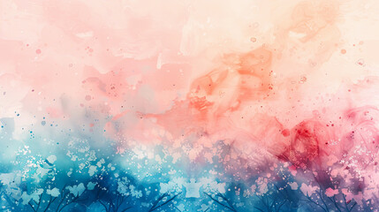 Abstract watercolor background with pink, blue and green splashes.