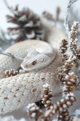 A beautifully detailed snake, donning a festive pattern