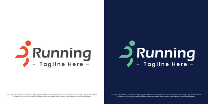Running sport logo design illustration. Silhouettes of people sport walking sprint race athlete competition speed marathon activity fitness health. Modern casual minimal simple flat icon symbol.