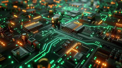 Fototapeta premium world of Circuit Diagrams, showcasing electrical pathways and component connections in schematic tones of circuitry green 