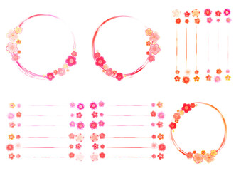 水彩風の和風の花のフレームセット