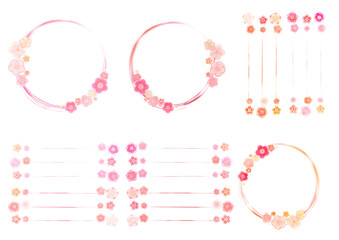 和風の花の水彩風のフレームセット