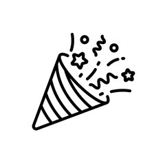 Confetti popper outline icon. Editable stroke. Birthday, holiday, Christmas, New Year symbol 