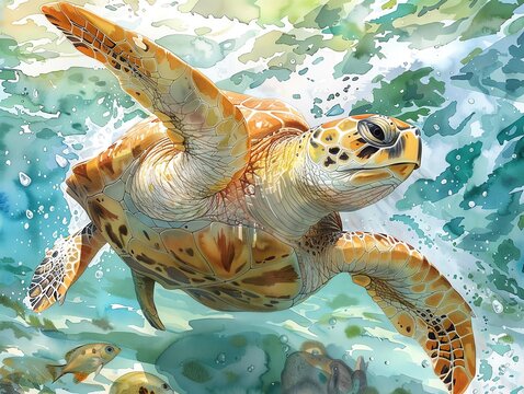 Illustrate the Kemps ridley turtle in a traditional watercolor medium