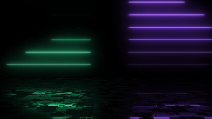 Line stack of two different colors in reflection. Clubbing ray data transfer stripe background cyberspace security motion loop. Dancing club virtual corporate illuminated bg wavy shiny bg.