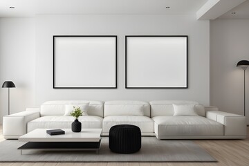 Mockup poster frame in minimalist living room interior background, interior mockup design, frame mockup