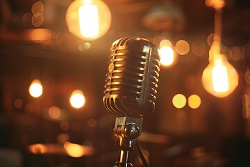 Retro vintage microphone on stage 