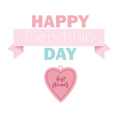 Obraz na płótnie Canvas Happy Friendship Day lettering and pink heart pendant