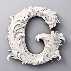 3d render of classic 3D capital letter C with floral ornament.
