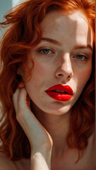Radiant Beauty. Close-Up of Natural Lips and Freckled Glow in Soft Natural Light.

