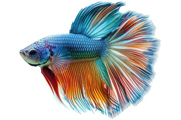 Fototapeta premium Color Siamese Fighting Fish Isolated, Rosetail Halfmoon Aquarium Pet, Betta Splendens on White
