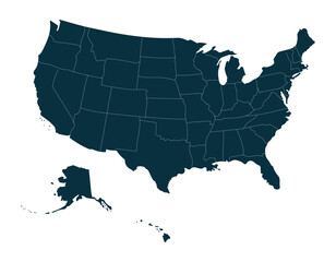 USA map with state borders capitals Editable vector illustration isolated on white background