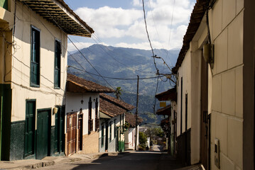 Beautiful streets at the historical downtown of the heritage town of Salamina located at the Caldas department in Colombia.