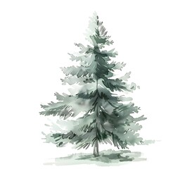 Fototapeta premium Snowy Christmas Tree watercolor isolated on white background