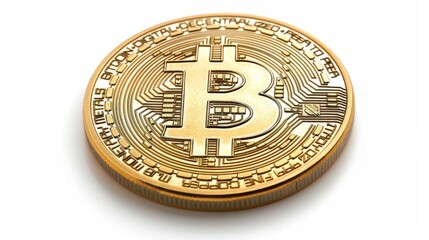 Bitcoin. Digital currency. Crypto currency. Golden coin with bitcoin symbol isolated on white background. Generative AI.