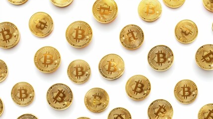 Seamless bitcoin pattern  isolated on white background. Gold Coins. Digital Currency. Generative AI.