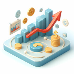 3D Flat Icon: Detailed Financial Forecast Model for Finance Investment and Business Strategy, Isolated on White Background   Cartoon Style Illustration Symbolizing Economic Trends 