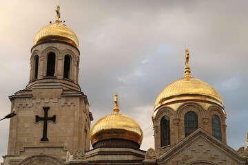 Roof, cupolas, bell tower of the Dormition of the Mother of God Cathedral in Varna, Bulgaria