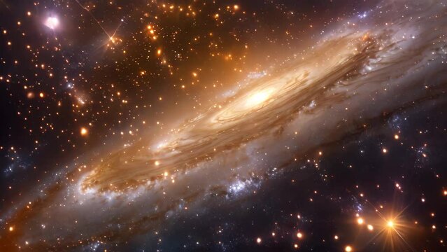 A spiral galaxy surrounded by twinkling stars in the vast universe, A celestial sky filled with twinkling stars and swirling galaxies