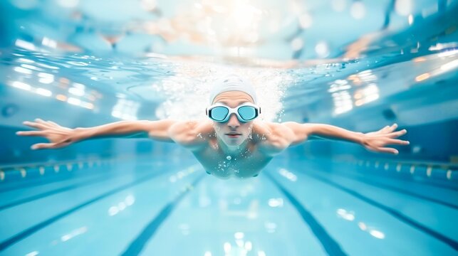 Underwater Shot of Male Swimmer in Pool.