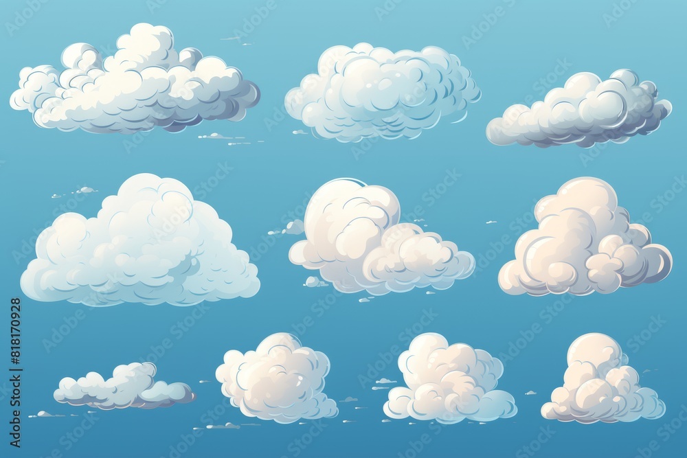 Poster a collection of clouds with a blue sky. generative ai