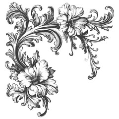 silhouette baroque ornament for corner with filigree floral element black color only