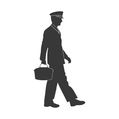 silhouette bellboy hotel in action full body black color only