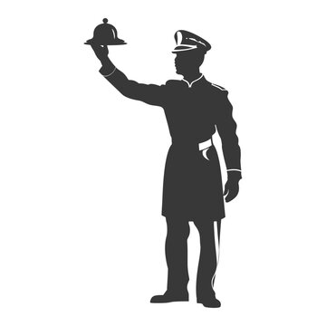 recommend clip art: silhouette bellboy hotel in action full body black color only