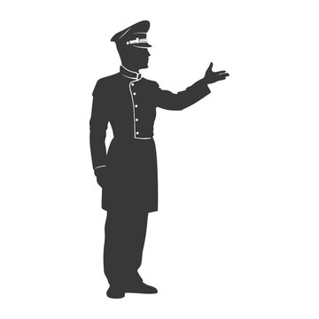 recommend clip art: silhouette bellboy hotel in action full body black color only