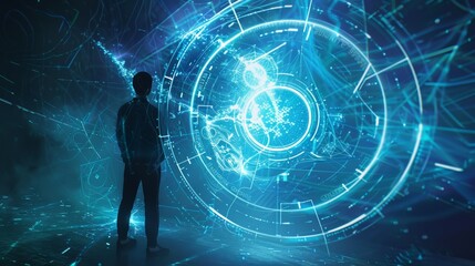A data-powered oracle predicting future trends in the metaverse, its predictions visualized as swirling holographic projections.